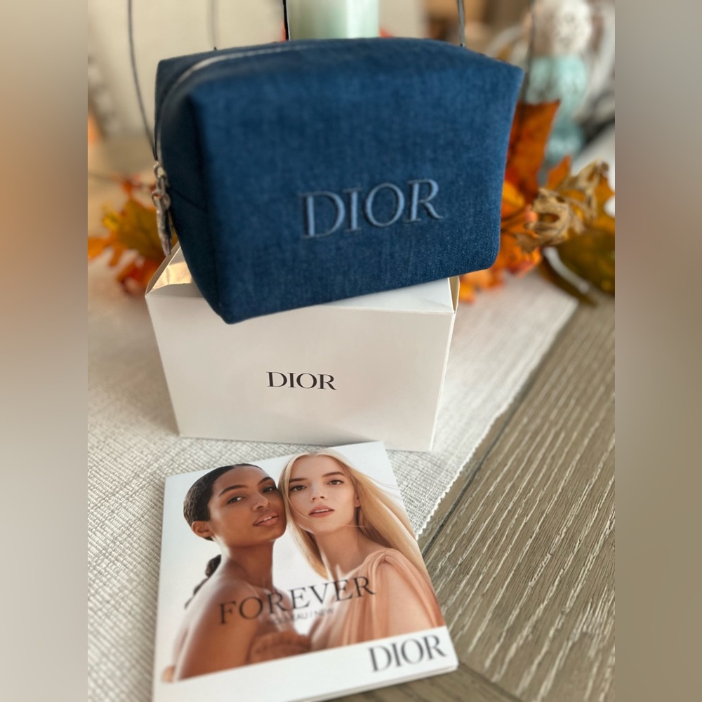 NEW DIOR Beauty Cosmetic Pouch Limited Edition 2024 Denim Blue Makeup Bag + Samp